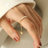 French Simple Retro Pearl Chain Pull Adjustment Gold Color Rings Girl's  Elegant Accessories  Finger Jewelry For Woman