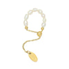French Simple Retro Pearl Chain Pull Adjustment Gold Color Rings Girl's  Elegant Accessories  Finger Jewelry For Woman