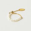 French Simple Retro Pearl Chain Pull Adjustment Gold Color Rings Girl's  Elegant Accessories  Finger Jewelry For Woman