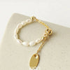 French Simple Retro Pearl Chain Pull Adjustment Gold Color Rings Girl's  Elegant Accessories  Finger Jewelry For Woman