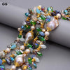 GG Jewelry 18" 4 Strands 25MM Natural Purple Keshi Baroque Pearl Colorful Crystal Necklace Handmade For Women