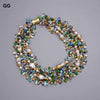 GG Jewelry 18" 4 Strands 25MM Natural Purple Keshi Baroque Pearl Colorful Crystal Necklace Handmade For Women