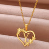 Gold Color Dainty Flower Initials Necklace Women Girl Stainless Steel Heart Letter Choker Necklace  Gifts Alphabet Jewelry