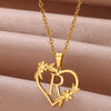 Gold Color Dainty Flower Initials Necklace Women Girl Stainless Steel Heart Letter Choker Necklace  Gifts Alphabet Jewelry