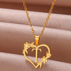 Gold Color Dainty Flower Initials Necklace Women Girl Stainless Steel Heart Letter Choker Necklace  Gifts Alphabet Jewelry