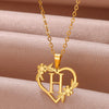 Gold Color Dainty Flower Initials Necklace Women Girl Stainless Steel Heart Letter Choker Necklace  Gifts Alphabet Jewelry