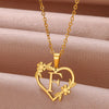 Gold Color Dainty Flower Initials Necklace Women Girl Stainless Steel Heart Letter Choker Necklace  Gifts Alphabet Jewelry