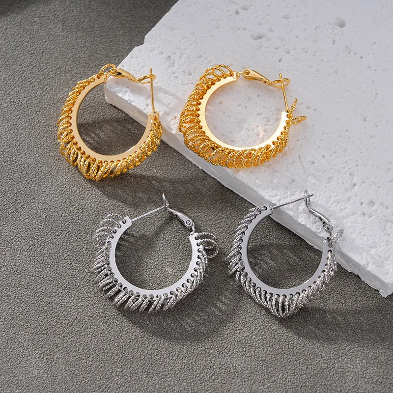 Gold Color Metal Tassels Big Circle Round Hoop Earrings for Women Geometric Waterproof Ear Buckle Vintage Jewelry Accessories