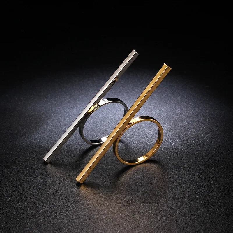 Gold/Silver Color Rings for Women  Copper Long Bar Ring Women Party Rings Simple Jewelry Birthday Gift