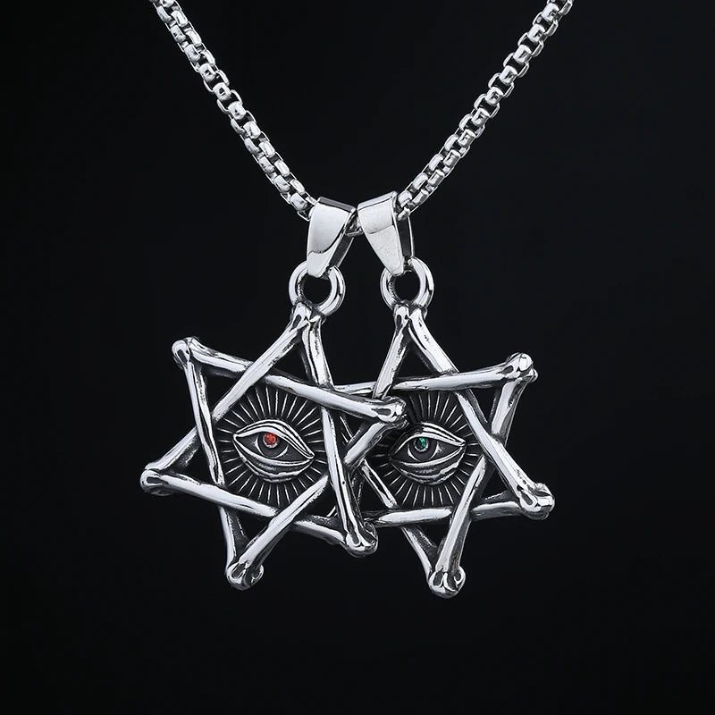 Good Polished 2024 New 316L Stainless Steel Star With Green&Red Zircon Pendant Necklace For Man Women Design Party Gift