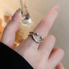Gothic Aesthetic White Enamel Butterfly Open Ring Punk Irregular Opal Heart Rings for Women Jewelry Y2K Emo Grunge Accessories