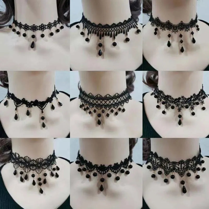 Gothic Punk Lace Choker Necklace For Women  Retro Clavicle Chain Halloween Collar Choker Steampunk Jewelry Gift for Girl