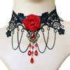 Gothic Victorian Black Lace Necklace Women Girl Boho Crystal Tassel Sexy Lace Choker Steampunk Dark Loli Style Halloween Jewelry