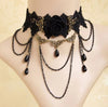 Gothic Victorian Black Lace Necklace Women Girl Boho Crystal Tassel Sexy Lace Choker Steampunk Dark Loli Style Halloween Jewelry