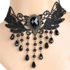 Gothic Victorian Black Lace Necklace Women Girl Boho Crystal Tassel Sexy Lace Choker Steampunk Dark Loli Style Halloween Jewelry