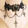 Gothic Victorian Black Lace Necklace Women Girl Boho Crystal Tassel Sexy Lace Choker Steampunk Dark Loli Style Halloween Jewelry