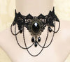 Gothic Victorian Black Lace Necklace Women Girl Boho Crystal Tassel Sexy Lace Choker Steampunk Dark Loli Style Halloween Jewelry