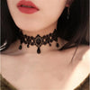 Gothic Victorian Black Lace Necklace Women Girl Boho Crystal Tassel Sexy Lace Choker Steampunk Dark Loli Style Halloween Jewelry