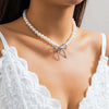 Gothic Vintage Pearl Bowknot Pendant Necklace for Women Y2K Aesthetic Handmade Beaded Imitation Pearl Necklace Jewelry Gift
