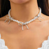 Gothic Vintage Pearl Bowknot Pendant Necklace for Women Y2K Aesthetic Handmade Beaded Imitation Pearl Necklace Jewelry Gift
