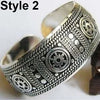 Chinese Style Vintage Tibetan Silver Elephant Carved Flower Geometric Open Bangle Cuff Wide Bracelet Jewelry Gift For Women - Image 2