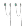 double piercing silver color rose gold clear green rectangle cubic zirconia long chain tassel earring - Image 2