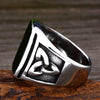 Punk Titanium Steel Ring for Men Jewelry Flat Black Stone Valknut Signet Ring Odin Symbol Norse Viking Biker Ring BR8-037 - Image 4