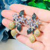 Unique Design Art Deco Cluster Leaf Long Dangling Drop White Green Cubic Zirconia Earrings for Women Prom Party - Image 7