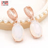 Oval Large Pink Opal Dangle Earrings For Women Wedding Jewelry Rose Gold Color Zirconia Eardrop - Image 3