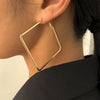 Hollow Big Square Hoop Earrings for Women Jewelry Minimalist Creative OL Statement Geometric Metal Rhombus Gift、 - Image 2