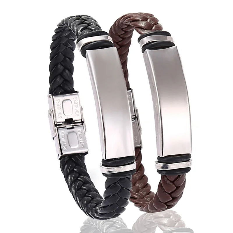 Bracelet Black Leather Bracelets Bangles Stainless Steel Bracelets For Women Men Jewelry - Image 1
