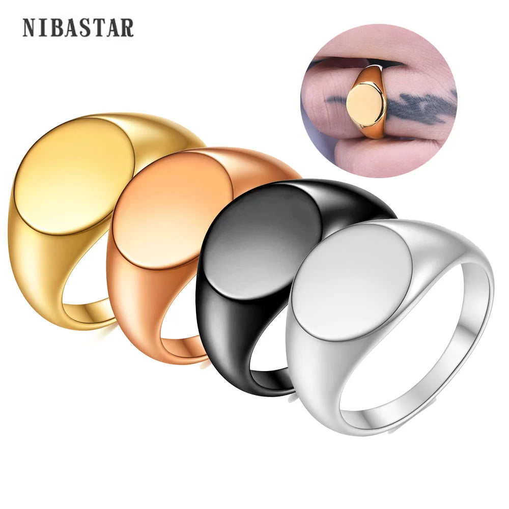 Women Signet Ring Polished Seal Chunky Oval Width Ring Stainless Steel Simple Punk Jewelry Accessories - Image 1