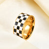 Classic Enamel Black White Checkerboard Grid Y2K Jewelry Chunky Rings For Women Stainless Steel Gemetric Dome Rings Accessories - Image 4