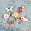 11 Style Sakura Star Wings Bowknot Rhinestone Brooch Heart Badge Jackets Brooches For Women Enamel Pin Metal Accessories Jewelry - Image 1