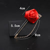 1 Pcs Ribbon Men Rose Flower Golden Leaf Brooch Pin Suit Lapel Men Wedding Boutonniere Brooch Jewelry - Image 2
