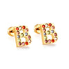 Stainless Steel Initials Letters A-Z Stud Earrings For Women Girls Gold Color Cubic Zirconia Small Mini Earrings Gifts - Image 21