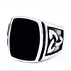 Punk Titanium Steel Ring for Men Jewelry Flat Black Stone Valknut Signet Ring Odin Symbol Norse Viking Biker Ring BR8-037 - Image 9