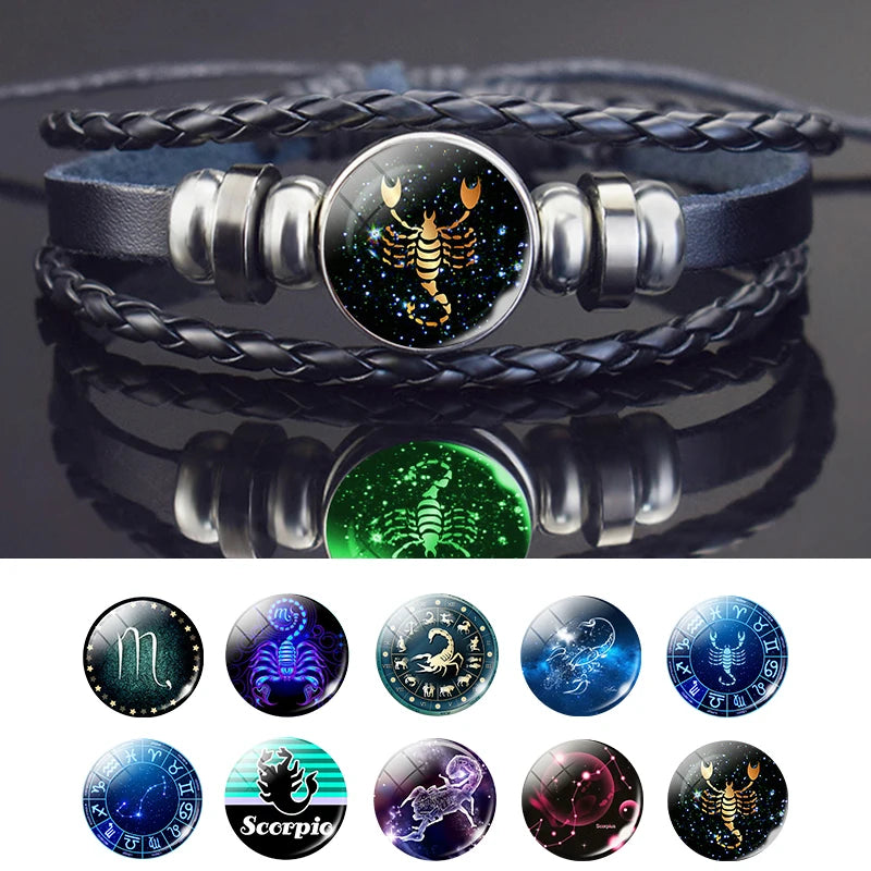 Scorpion Bracelet Scorpio Jewelry Luminous Scorpio Zodiac Sign Braided Leather Bracelet - Image 1