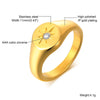Star Stamp Ring for Women, Gold Color Stainless Steel Signet Round Ring with CZ Stone, Chic Minimalist Heavy Ring - Image 4
