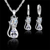 Silver Color Jewelry Sets for Woman Girls Shining Austrian Crystal Cute Cat Pendant Necklace Huggie Earring - Image 1