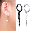 Unisex Titanium Stainless Steel Fish Bone Hoop Earrings Black Color HipHop Punk Chic Tassel Chain Man Party - Image 1