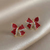 Christmas Red Zircon Crystal Bow Stud Earrings For Women Heart Shape Bowknot Christmas Earring Year Festival Jewelry - Image 1
