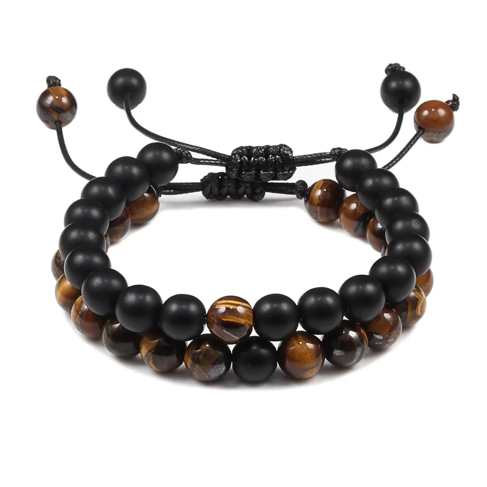 Men Bracelet Tiger Eye Stone Braided Bracelet Black Matte Stone Beads Bracelet Couple Distance Charm Yoga Jewelry Gifts - Image 1