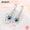 Silver Hollow Blue Crystal Long Drop Earrings For Women Wedding Jewelry Gift - Image 1