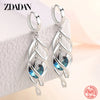 Silver Hollow Blue Crystal Long Drop Earrings For Women Wedding Jewelry Gift - Image 2
