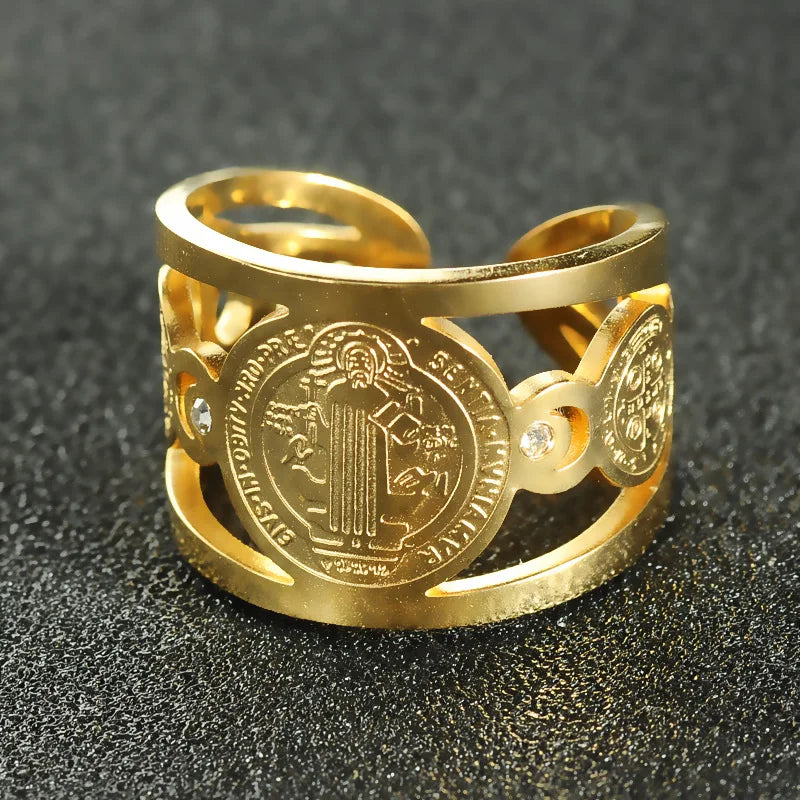 Stainless Steel Rings Signet Protection Amulet Seal of The Seven Archangels Solomon Kabbalah Chunky Stars Ring - Image 1