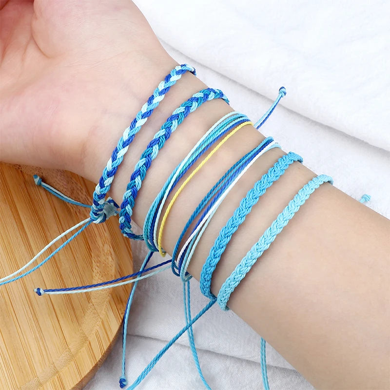 Blue Series Braided Bracelets Bangles for Women Men Handmade Rope Knot Charm Lucky Weave Bracelet Adjustable Size Jewelry Gift - Image 1