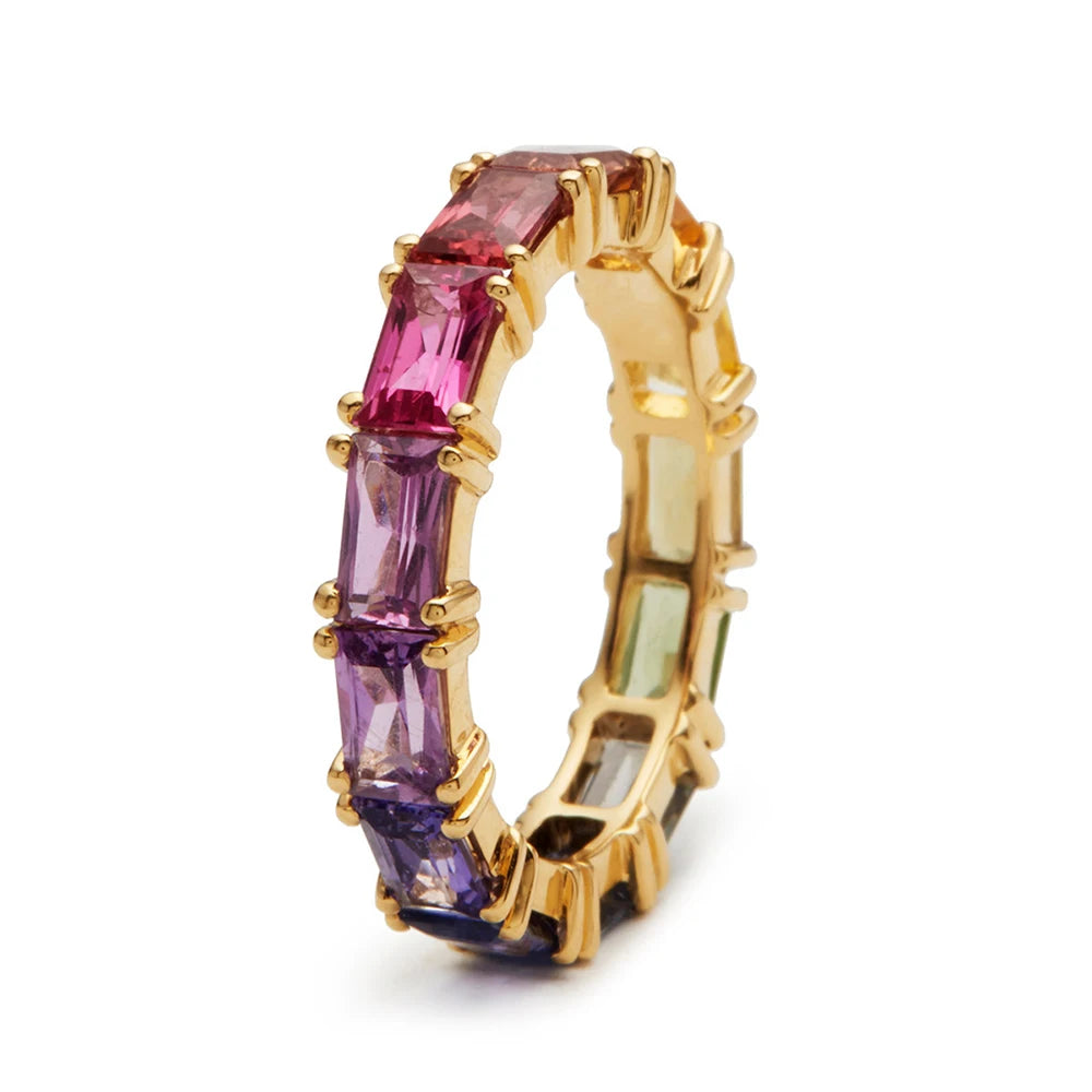5 Colors Shiny Cubic Zircon Women Rings Gold Color Female Daily Wear Stylish Colorful Rings Anniversary Gift Jewelry - Image 1
