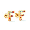 Stainless Steel Initials Letters A-Z Stud Earrings For Women Girls Gold Color Cubic Zirconia Small Mini Earrings Gifts - Image 24
