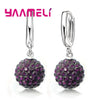 Silver Earrings Austrian Crystal Pave Disco Ball Hoop Lever Back Huggie Women Girls Jewelry - Image 5